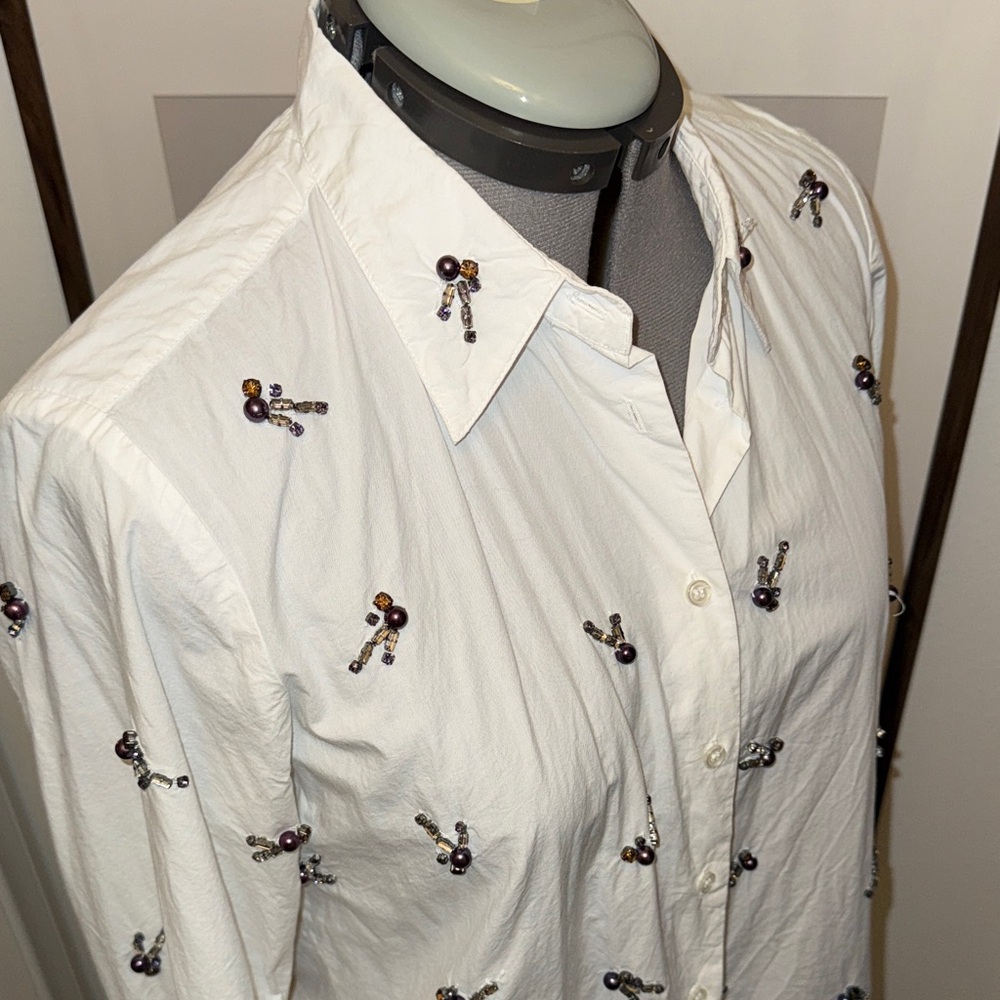 Chic White Beaded Button Down Shirt - image 2